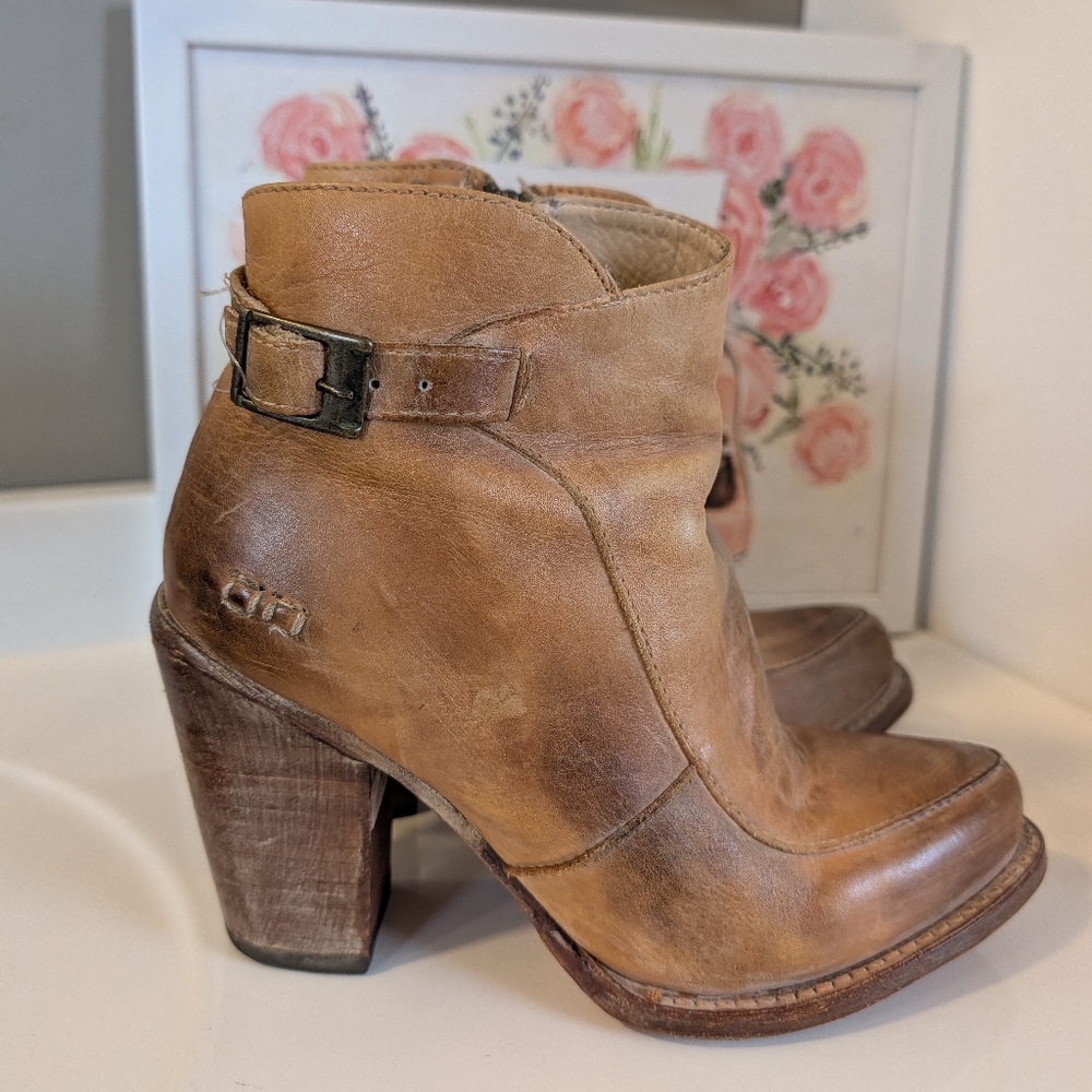 🥰GUC Bed Stu Isla Distressed Leather Zip Side Ankle Booties, Honey Tan, 6 - Picture 8 of 16